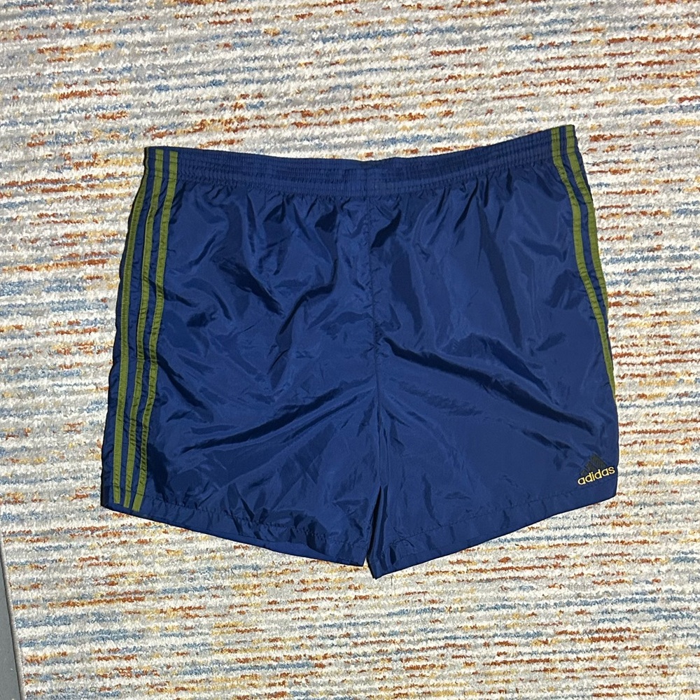 Adidas Men's Navy Shorts with Olive Stripes